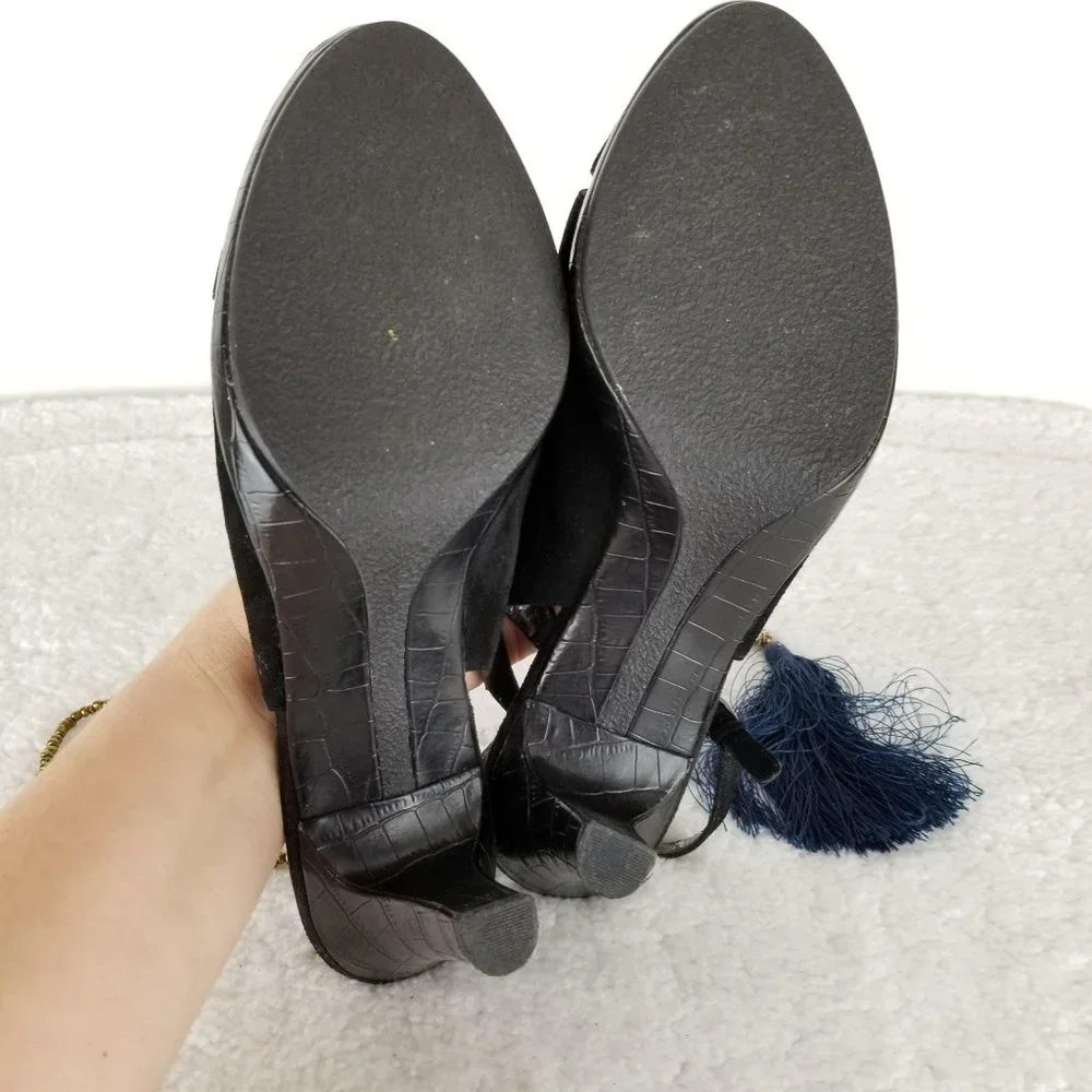 LIZ CLAIBORNE FLEX《294》leather pump‎ black slingback suede women's sz 10